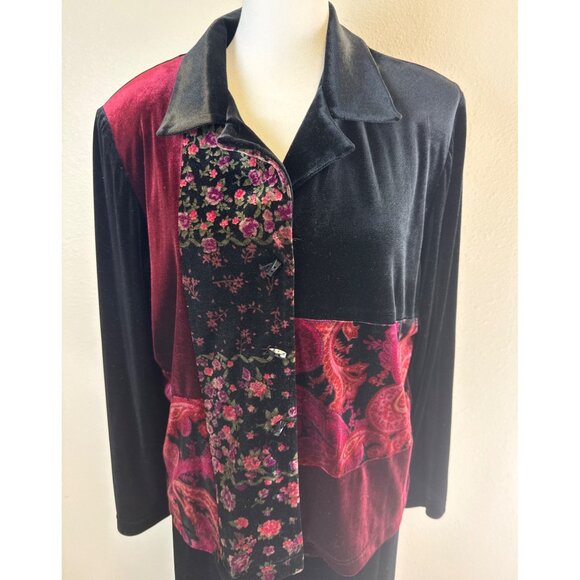 Vtg Inspired Black & Burgundy Velvet Patchwork Long Sleeve Maxi Dress Whimsigoth - Picture 2 of 16